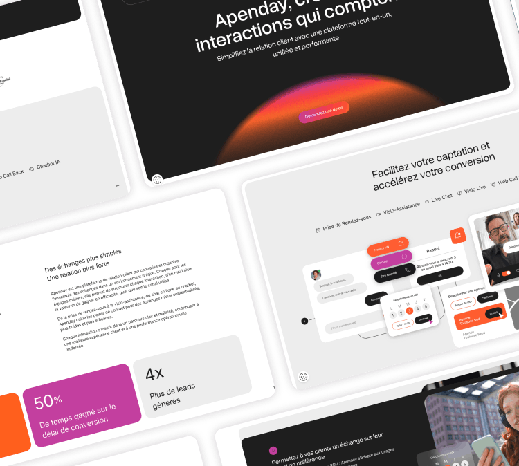 Different screens on the Apenday site